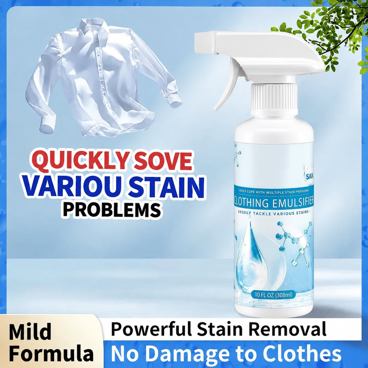 Laundry pre-treatment cleaner for everyday clothing stains