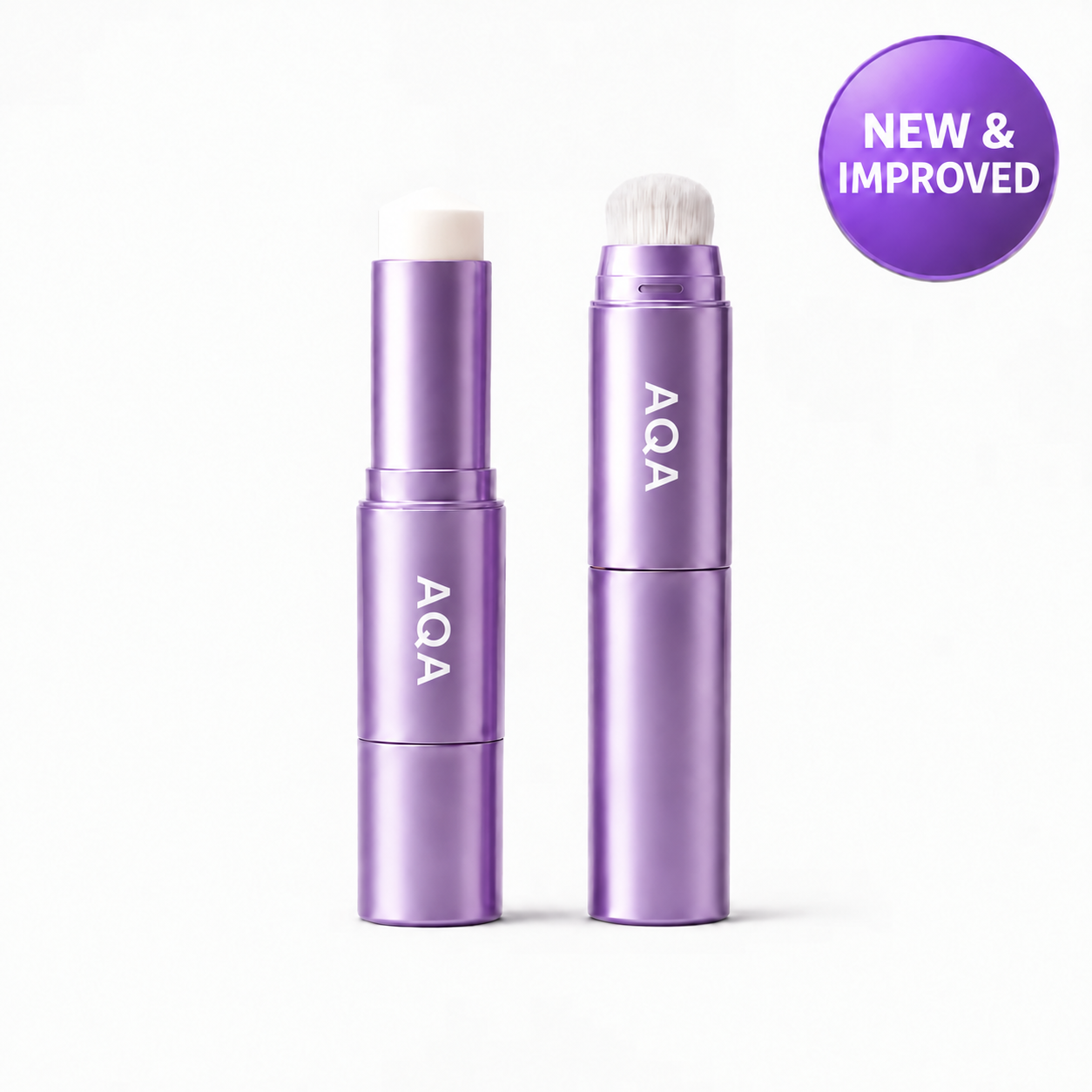Purple changing foundation stick with built-in brush